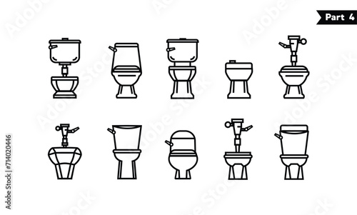 Toilet icon line bowl sanitaryware vector bathroom front view