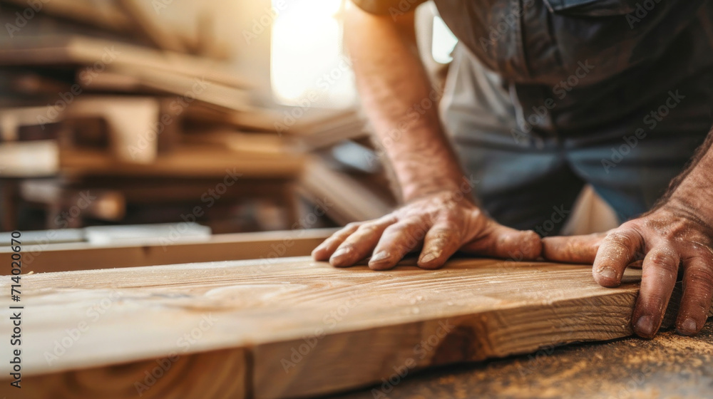 man owner a small furniture business is preparing wood for production. carpenter male is adjust wood to the desired size. architect, designer, Built-in, professional wood, craftsman, workshop.. man owner a small furniture business is preparing wood for production. carpenter male is adjust wood to the desired size. architect, designer, Built-in, professional wood, craftsman, workshop..