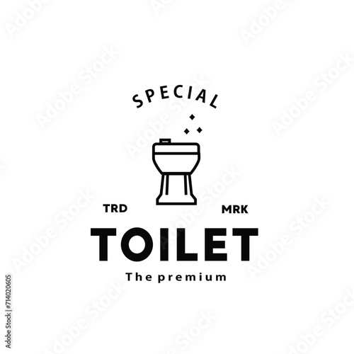 Toilet line hipster logo bowl sanitaryware vector bathroom. Bidet toilet line icon interior