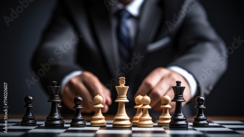 chess battle, victory, success, team leader, teamwork, business strategy, chess gold and silver king surrounded with SILVER and GOLD chess pieces on game competition, generate by AI