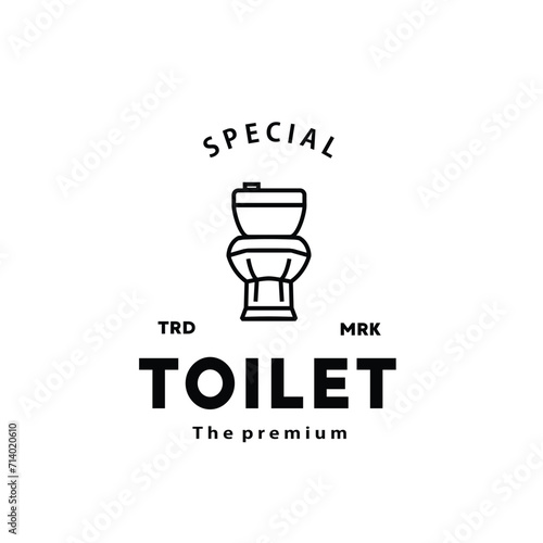 Toilet line hipster logo bowl sanitaryware vector bathroom. Bidet toilet line icon interior