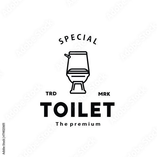 Toilet line hipster logo bowl sanitaryware vector bathroom. Bidet toilet line icon interior