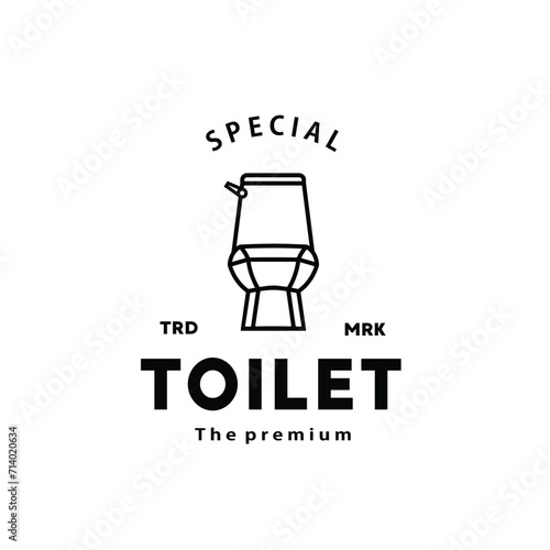 Toilet line hipster logo bowl sanitaryware vector bathroom. Bidet toilet line icon interior