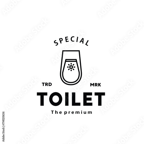Toilet line hipster logo bowl sanitaryware vector bathroom. Bidet toilet line icon interior top view