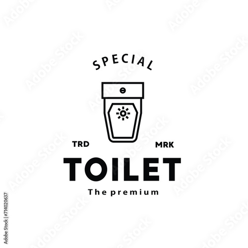 Toilet line hipster logo bowl sanitaryware vector bathroom. Bidet toilet line icon interior top view