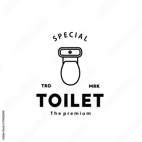 Toilet line hipster logo bowl sanitaryware vector bathroom. Bidet toilet line icon interior top view