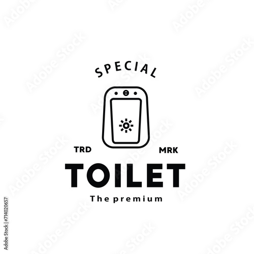 Toilet line hipster logo bowl sanitaryware vector bathroom. Bidet toilet line icon interior top view