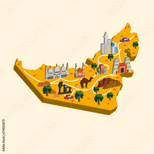 abstract isometric simple 3d map design of UAE 