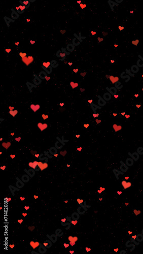 Red hearts illustration on black vertical background.