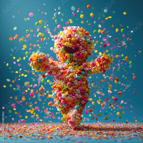 Vibrant Piñata with Candies and Confetti Explosion