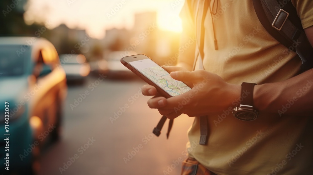 traveler use smartphone to check map to travel with internet and gps application, Travel, mobile phone, technology, smartphone, holding, lifestyle, communication, connection, outdoors traveler use smartphone to check map to travel with internet and gps application, Travel, mobile phone, technology, smartphone, holding, lifestyle, communication, connection, outdoors