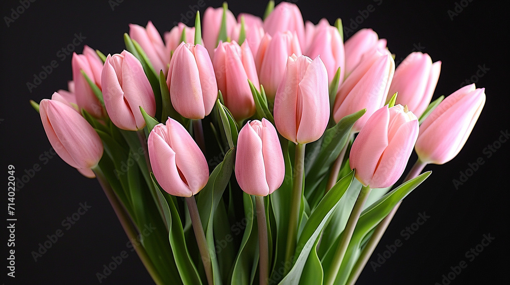 Obraz premium pink tulips on black background