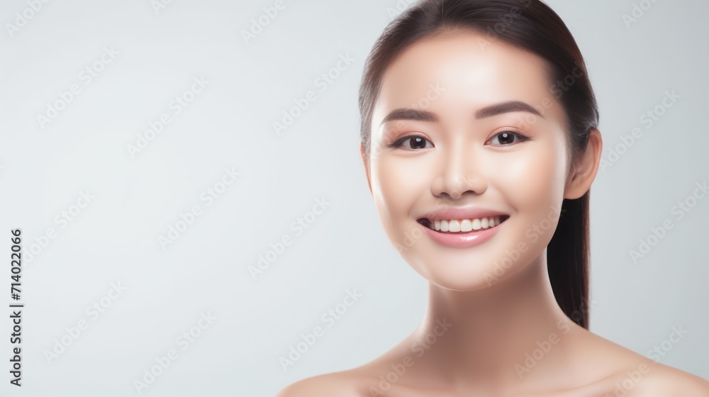 Beautiful woman smile use cream for good skin. face of a healthy woman apply cream and makeup. Advertisement for skin cream, anti-wrinkle, baby face, whitening, moisturizer, tighten pores Beautiful woman smile use cream for good skin. face of a healthy woman apply cream and makeup. Advertisement for skin cream, anti-wrinkle, baby face, whitening, moisturizer, tighten pores