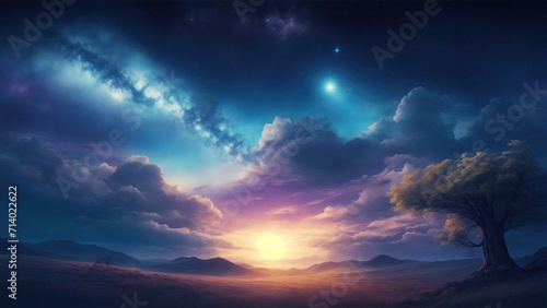 Beautiful celestial sky fantasy with bright star in the sky nature landscape
