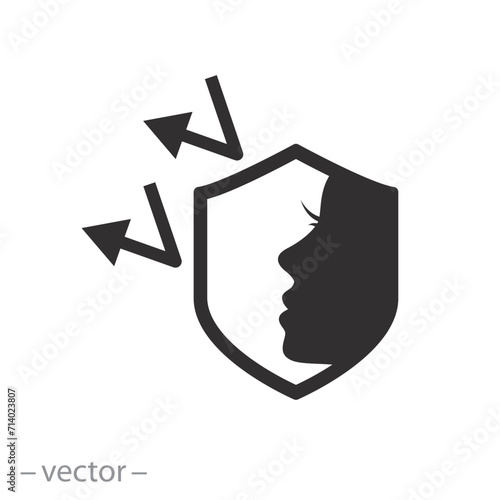 face with shield icon, skin protection, flat symbol on white background - vector illustration