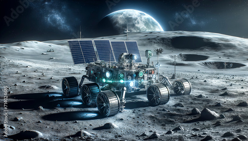 無人探査機が月面着陸した様子。画像生成AI。 photo