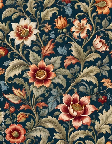 Jacobean Floral Pattern Texture, Background, Generative AI