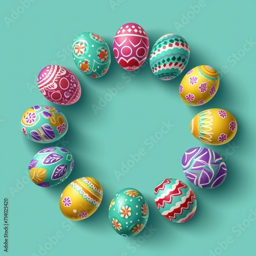 a colorful easter egg circle on a green background
