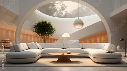 Modern minimalist interior design, white room, living room, Natural Lighting. © bravissimos