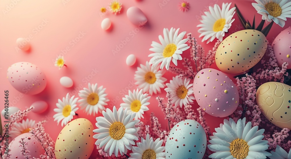 a border full of easter eggs, flowers