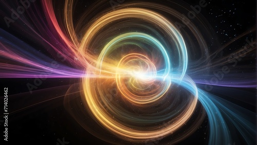 Spinning vortex of colorful light streaks and particles from Generative AI