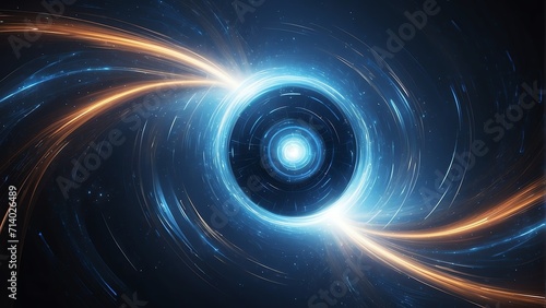 Spinning vortex of blue light streaks and particles, technology and sci-fi ad concept from Generative AI