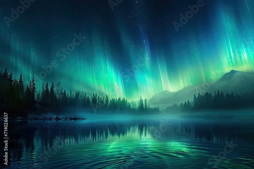 Ethereal beauty of the Northern Lights illuminates a stunning landscape. Captivating scene showcasing the wonders of nature and the enchanting allure of the aurora borealis