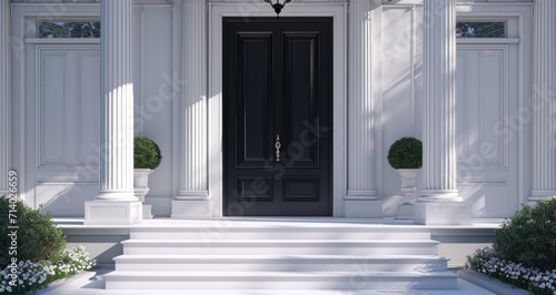 a black door with white steps
