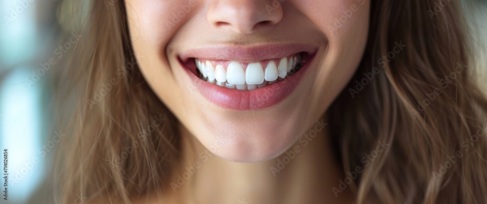 woman smiling with a white smile in the background