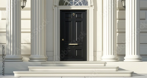 a black door with white steps