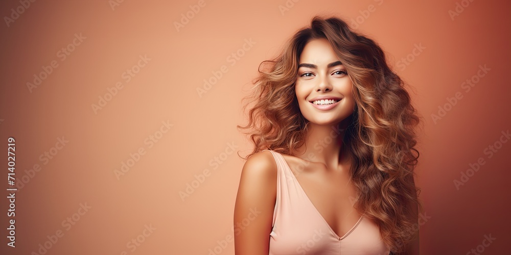 attractive woman beaming in a setting adorned with a delightful peach fuzz color theme attractive woman beaming in a setting adorned with a delightful peach fuzz color theme