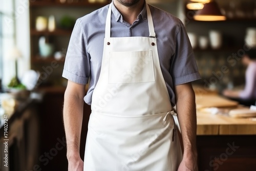 white apron mockup. a chef wearing an plain white apron photo