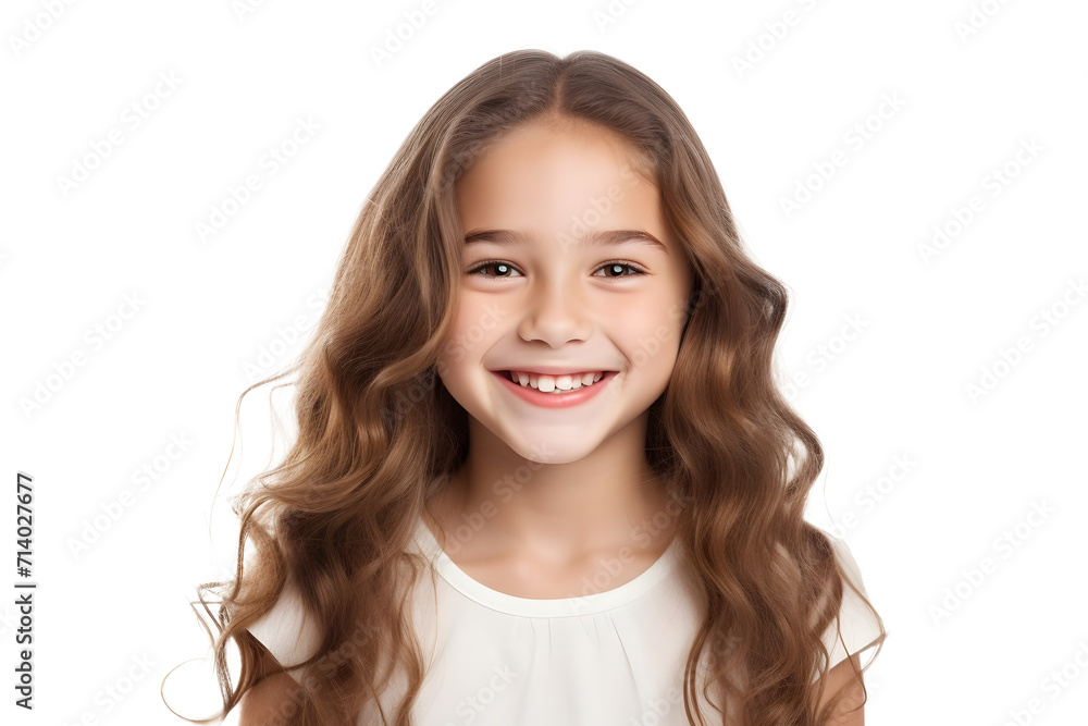 a closeup photo portrait of a cute beautiful young girl kid smiling with clean teeth. used for a dental ad. teen with fresh stylish long hair. isolated on white background. a closeup photo portrait of a cute beautiful young girl kid smiling with clean teeth. used for a dental ad. teen with fresh stylish long hair. isolated on white background.