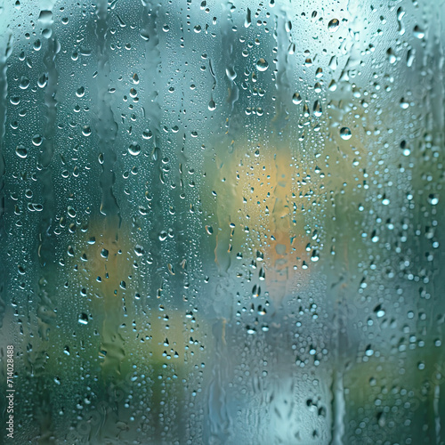 Transparent Raindrops on a Clear Glass Window