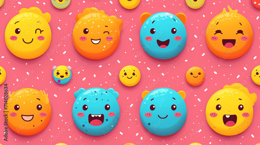 seamless easter pattern, cute emoticons, stickers, emoji, on a bright background seamless easter pattern, cute emoticons, stickers, emoji, on a bright background