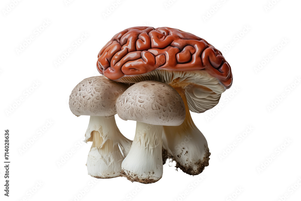 mushroom fungi next to brain shaped mushroom, on transparent background mushroom fungi next to brain shaped mushroom, on transparent background
