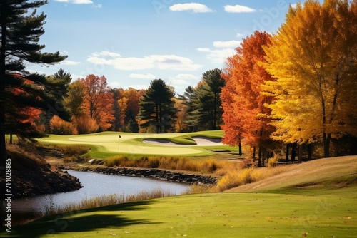 a golf course during the fall season. Generative AI photo