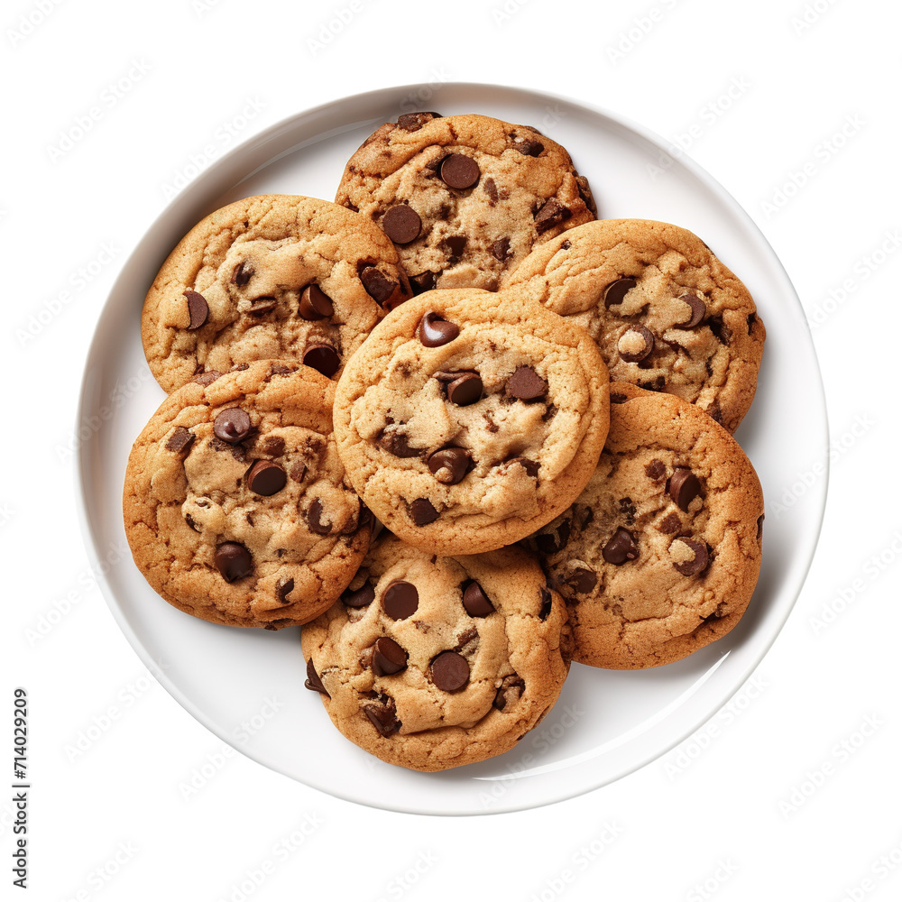 chocolate chip cookies Isolated on transparent background. Generative AI chocolate chip cookies Isolated on transparent background. Generative AI