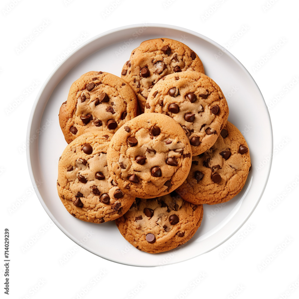 chocolate chip cookies Isolated on transparent background. Generative AI chocolate chip cookies Isolated on transparent background. Generative AI