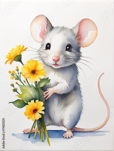 mouse holding flowers