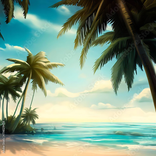 Beach with palm trees generated by AI tool