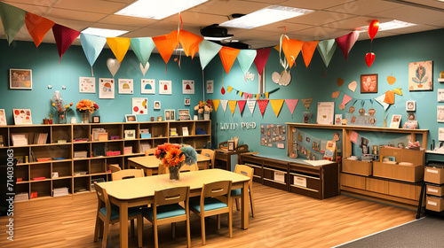 Foster a love for learning in this vibrant and playful classroom. The colorful and creative environment provides the perfect space for young minds to thrive. photo