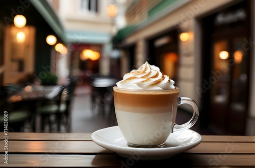 cup of cappuccino on the street
