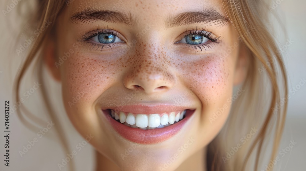 Close-Up Portrait of a Young Woman with Sparkling Teeth and Vibrant Lip Color Close-Up Portrait of a Young Woman with Sparkling Teeth and Vibrant Lip Color