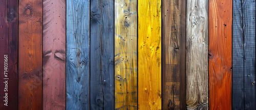 Colorful painted wooden wall made from thin plank. Natural looking grunge surface. 