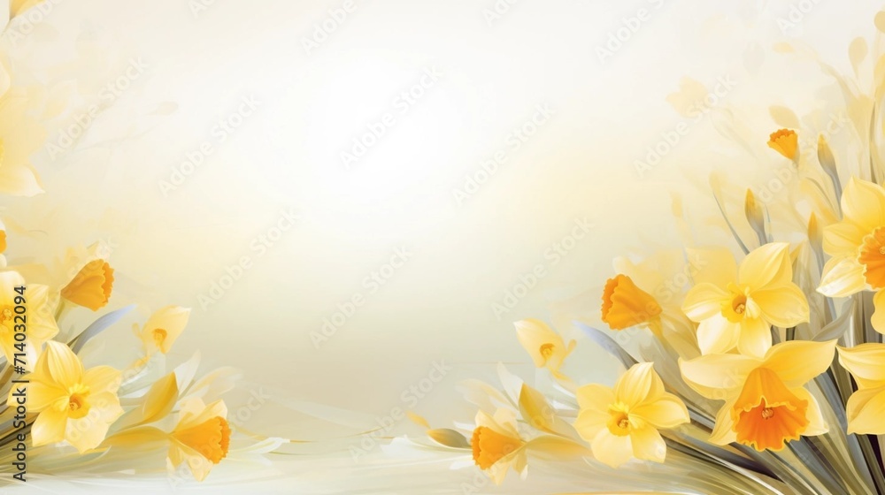 Fototapeta premium copy space, vector illustration, beautiful background with daffodils evocing spring. Floral background with daffodils, spring time theme. Beautiful background for napkins. Yellow flowers in soft color