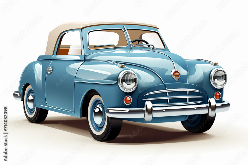 Fototapeta premium vintage car isolated on white ,Bright pastel blue old vintage car - closeup shot - 3D Illustration