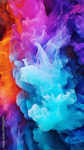 Wallpaper art Explosions vibrant multicolored smoke create an otherworldly spectacle  smoke neon colorful swirling vibrant liquid colors twirling against inky darkness the background Generative Ai