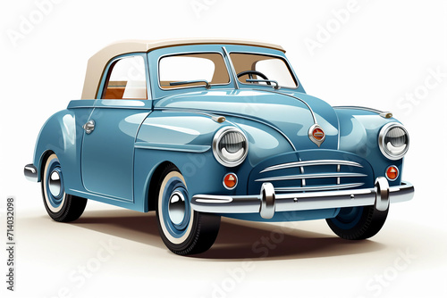 vintage car isolated on white ,Bright pastel blue old vintage car - closeup shot - 3D Illustration