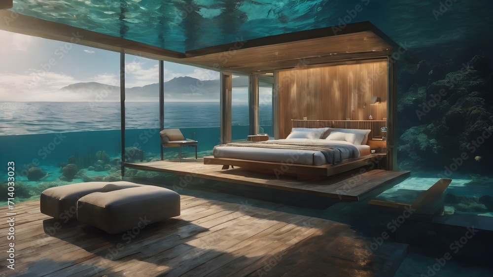 Fototapeta premium Home in Underwater Background Very cool